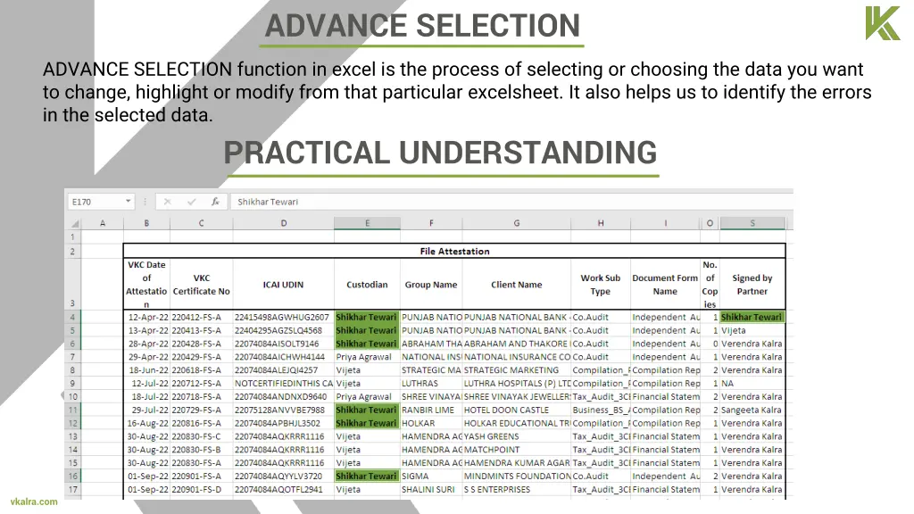 advance selection