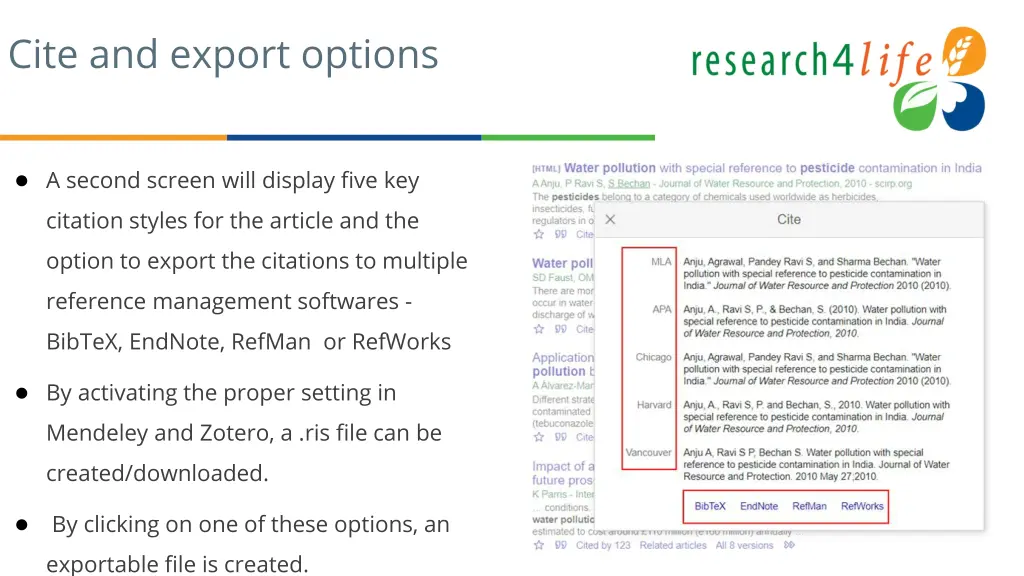 cite and export options