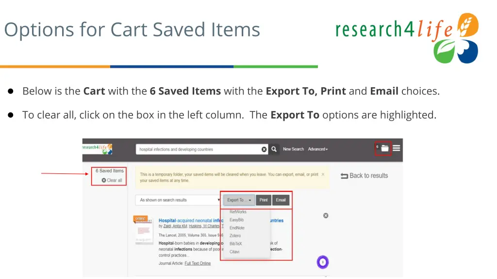 options for cart saved items