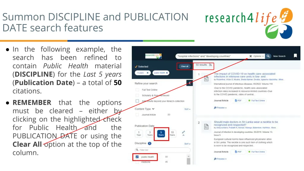 summon discipline and publication date search