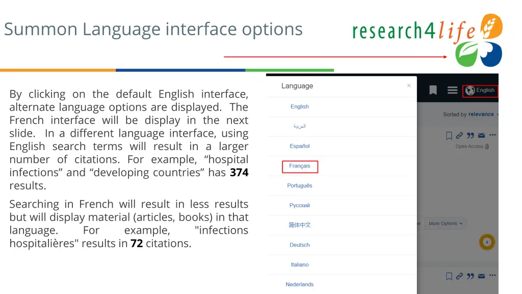 summon language interface options