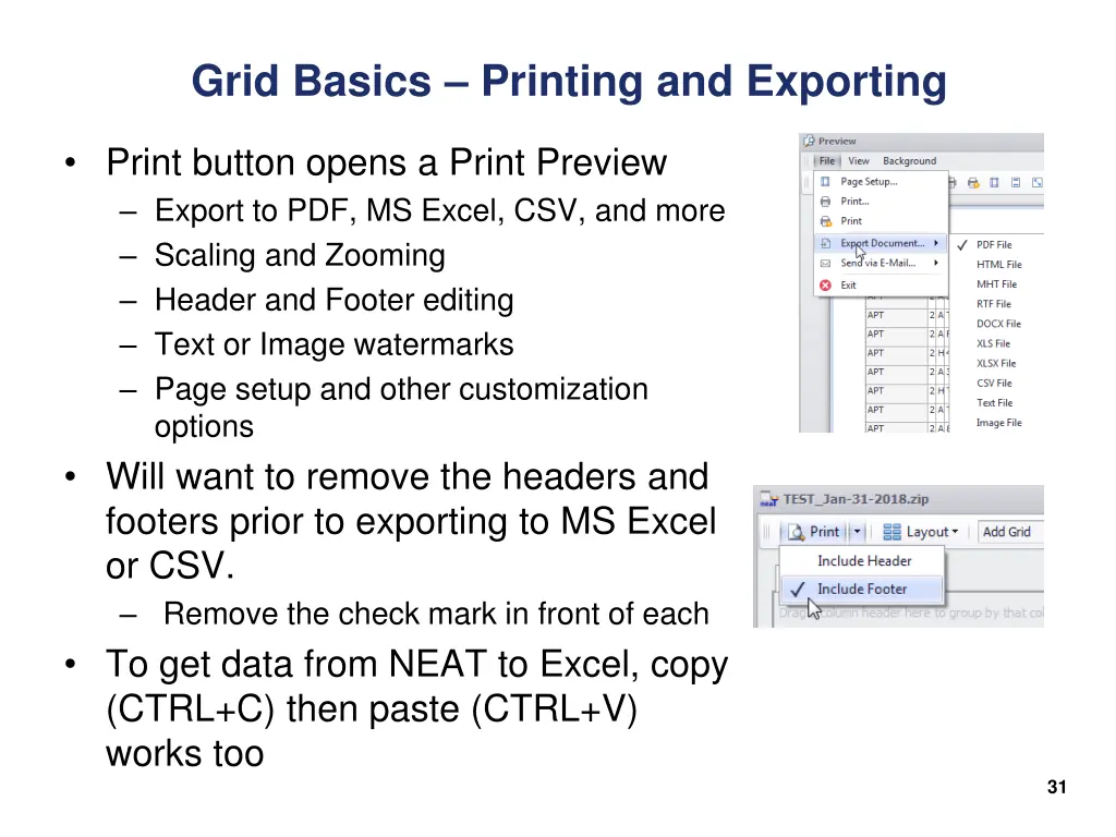 grid basics printing and exporting