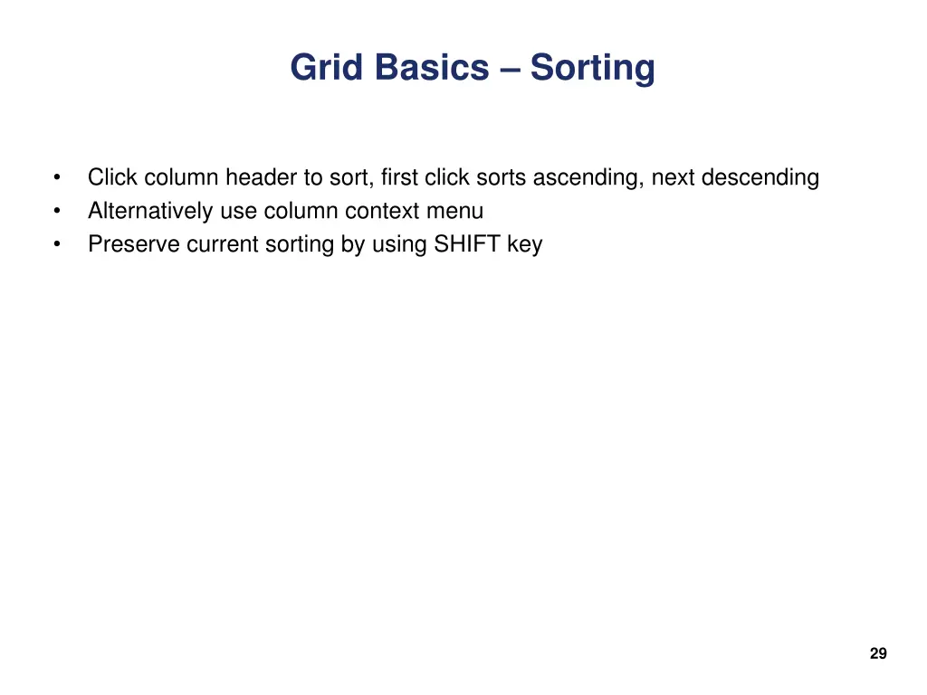 grid basics sorting
