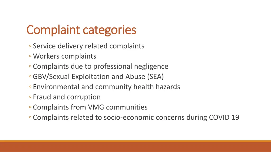 complaint categories complaint categories