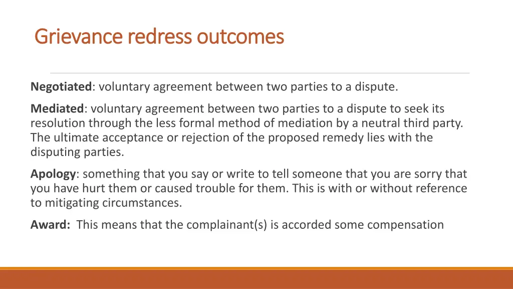 grievance redress outcomes grievance redress