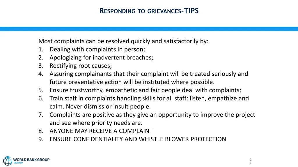 r esponding to grievances tips