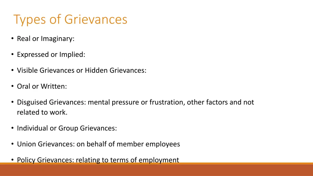 types of grievances