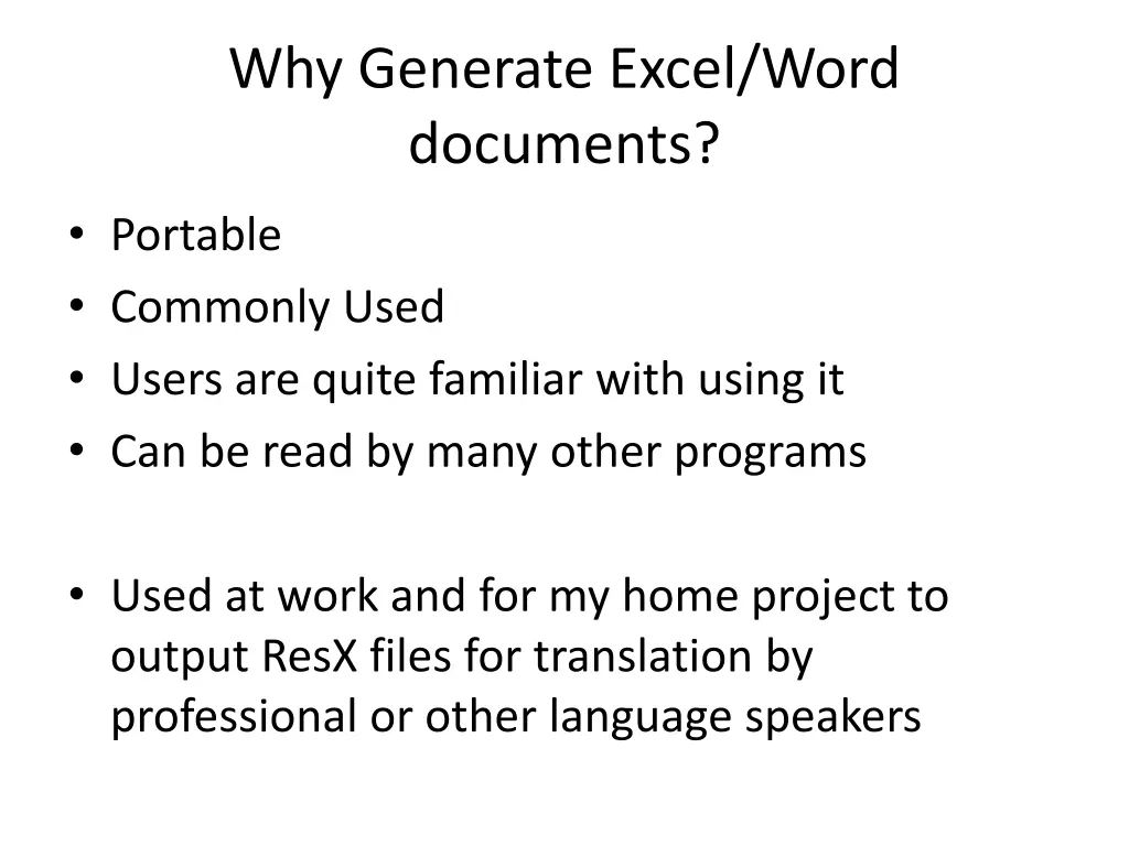 why generate excel word documents