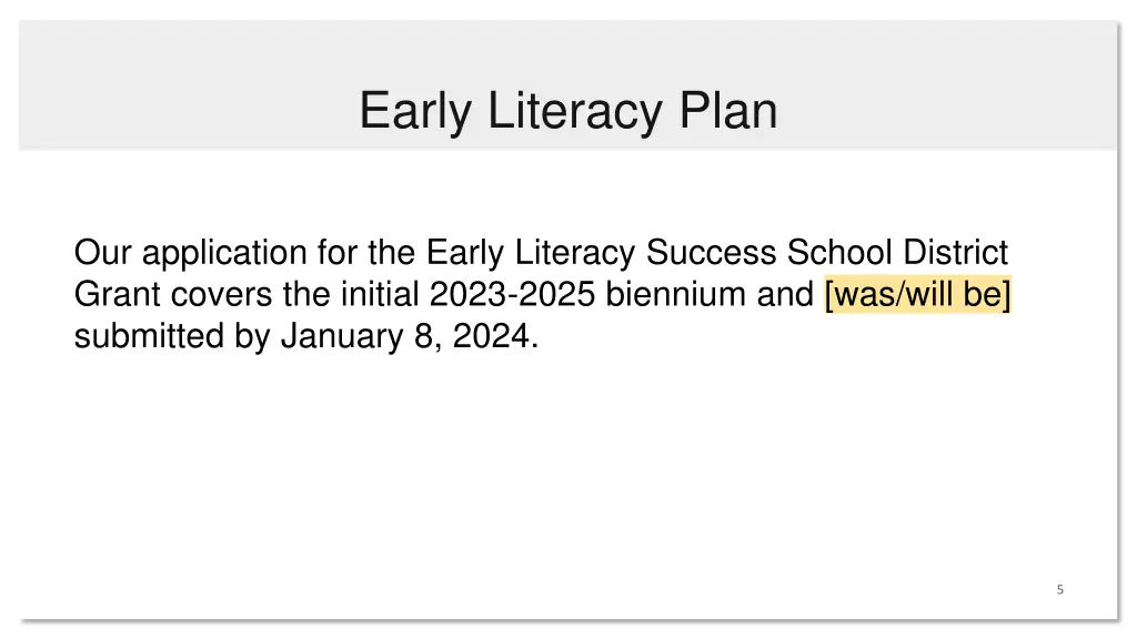 early literacy plan