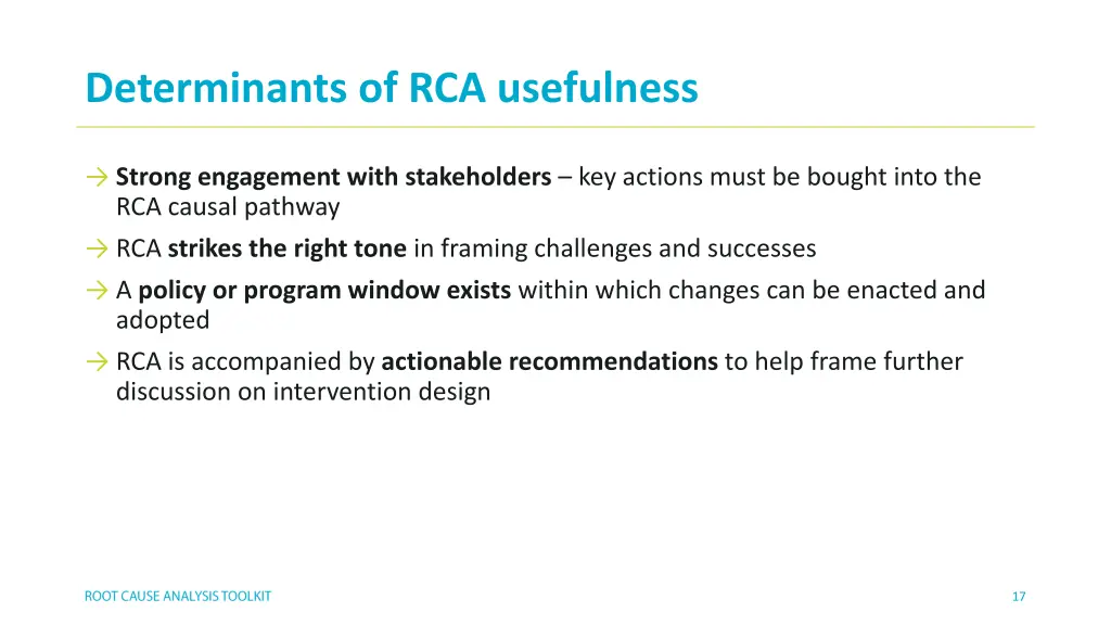 determinants of rca usefulness