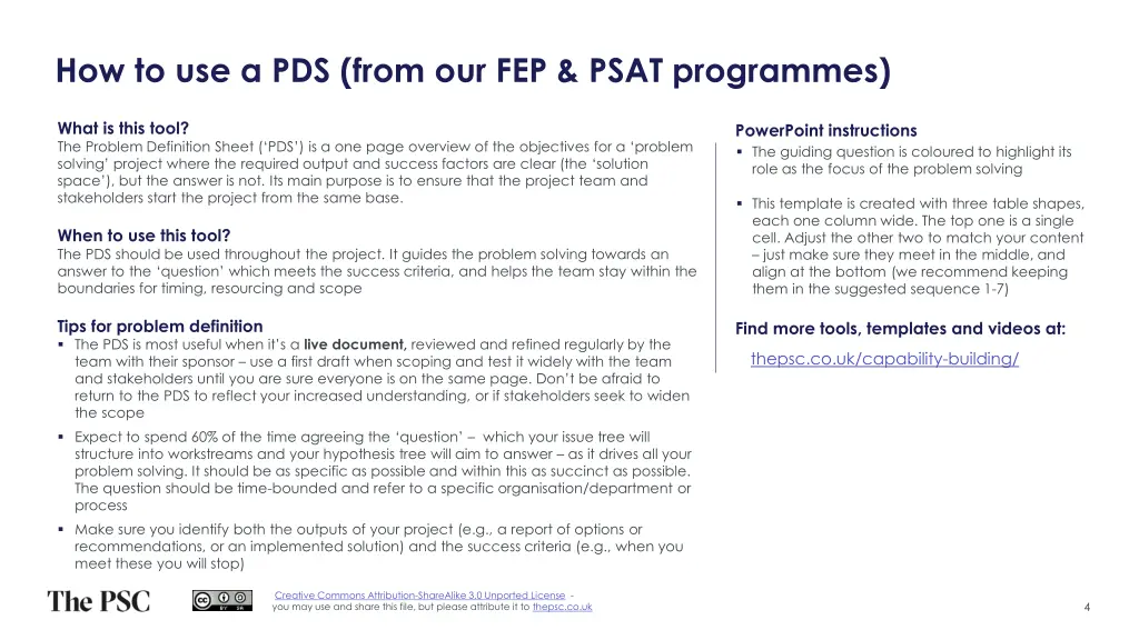 how to use a pds from our fep psat programmes