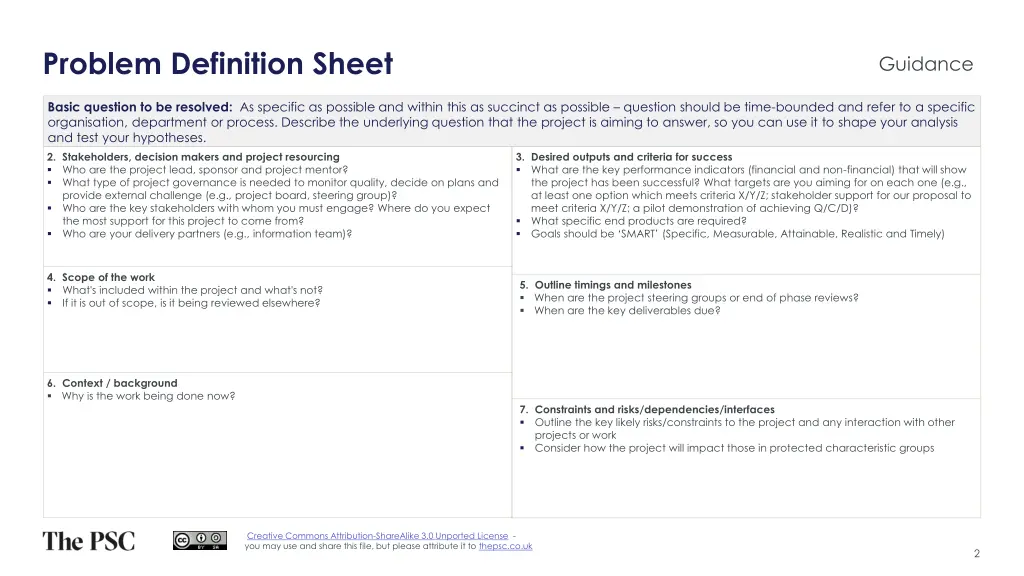 problem definition sheet