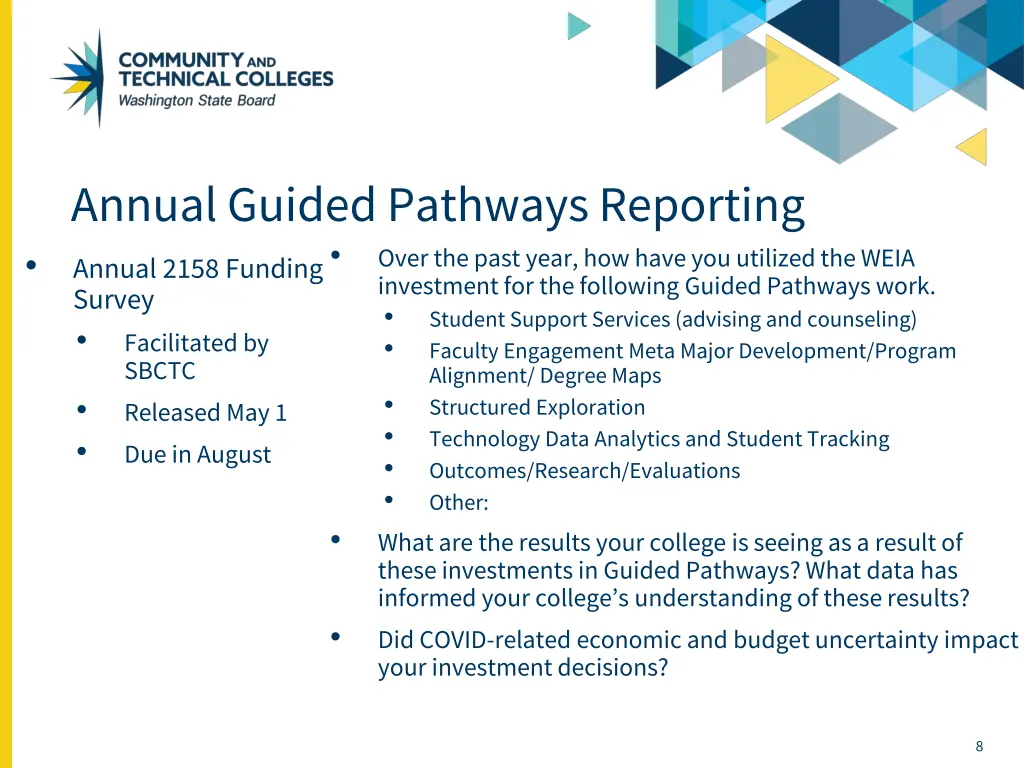 annual guided pathways reporting over the past