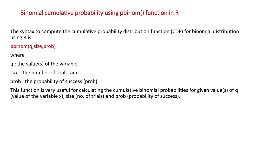 binomial cumulative probability using binomial
