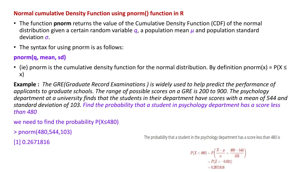 normal cumulative density function using pnorm