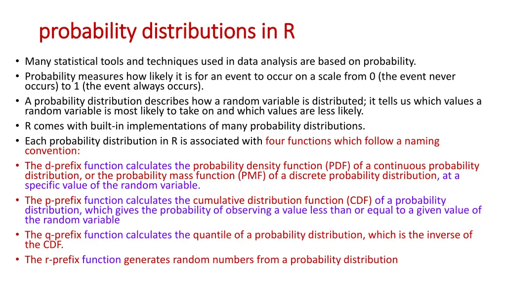 probability distributions in r probability