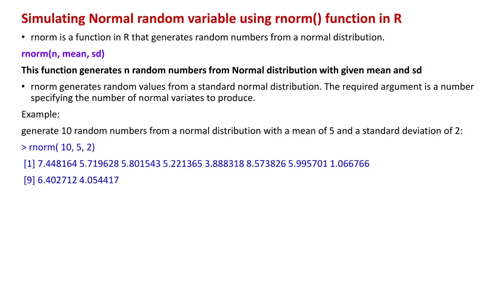 simulating normal random variable using rnorm