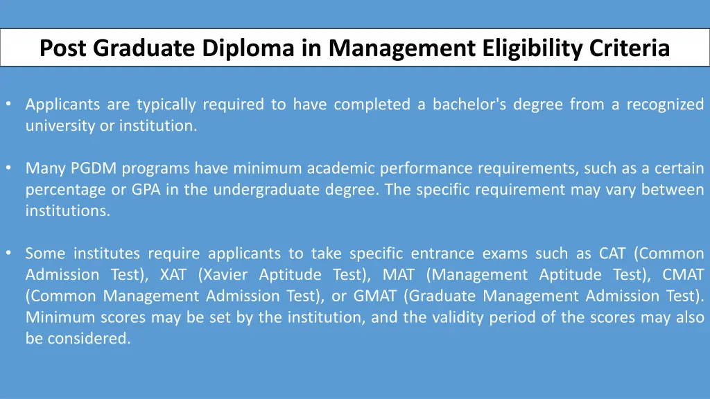 post graduate diploma in management eligibility