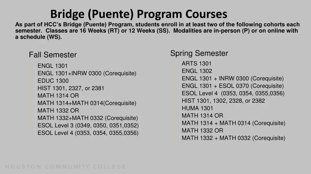 bridge puente program courses as part