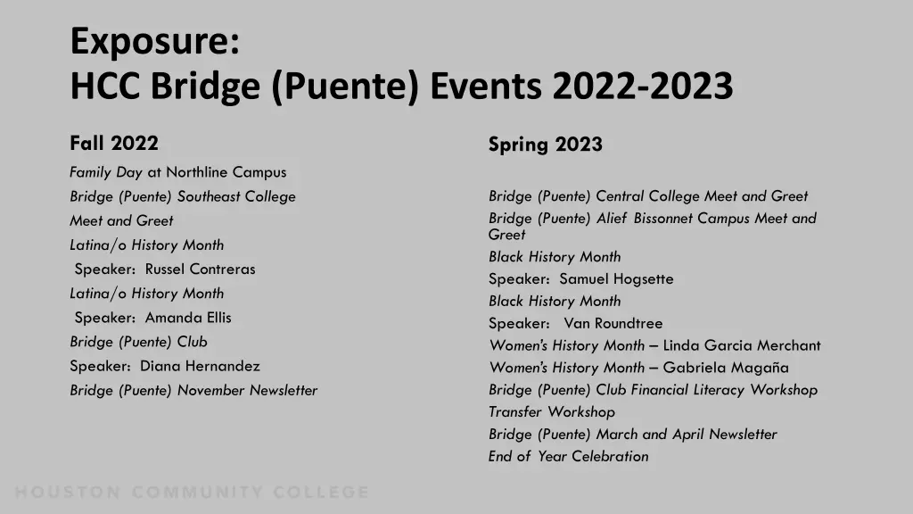 exposure hcc bridge puente events 2022 2023