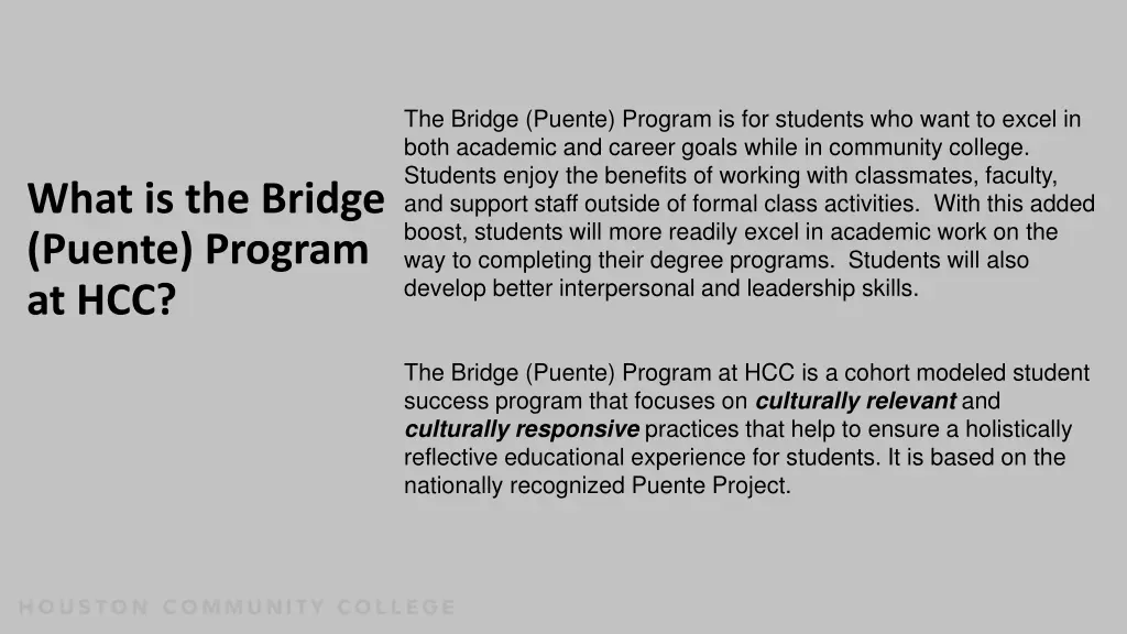 the bridge puente program is for students