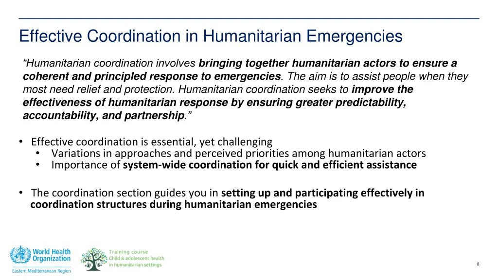 effective coordination in humanitarian emergencies