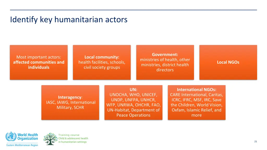 identify key humanitarian actors