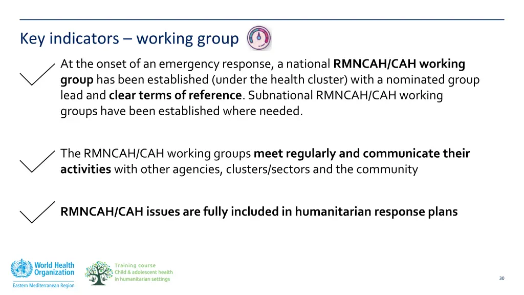 key indicators working group