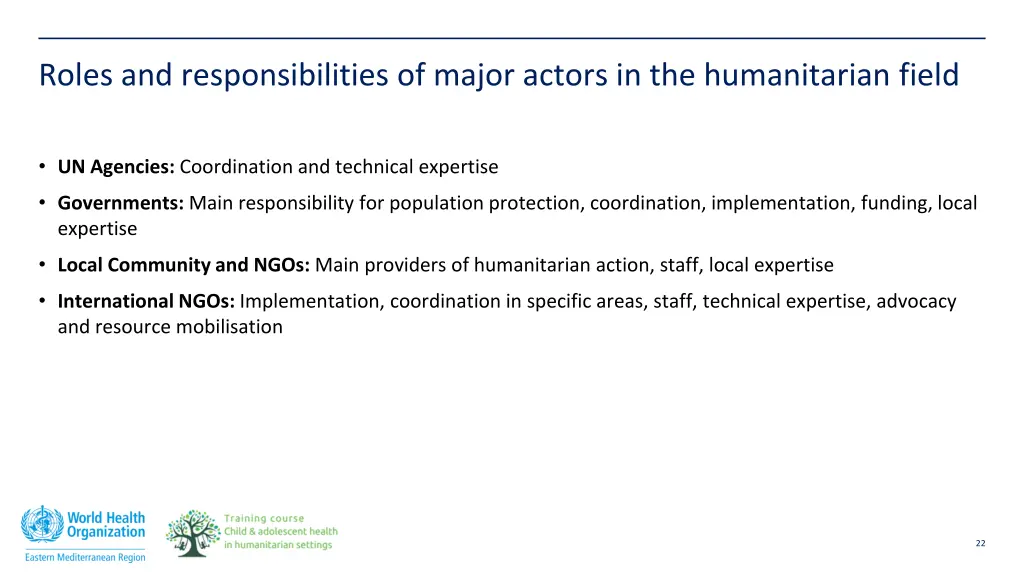 roles and responsibilities of major actors