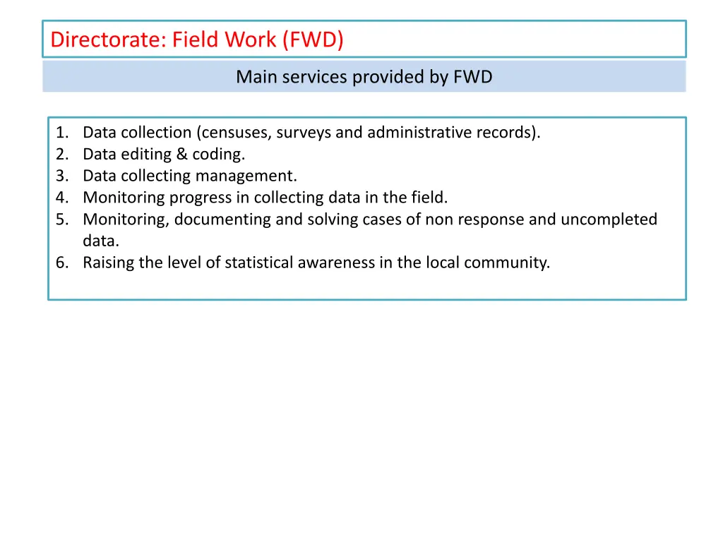 directorate field work fwd