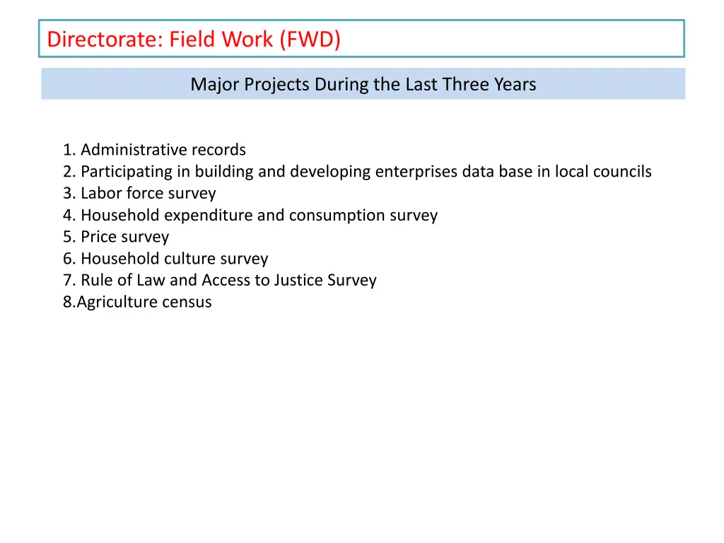 major projects during the last three years