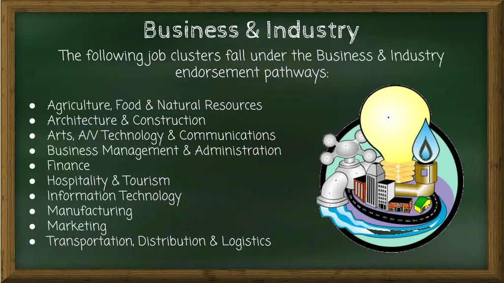 business industry the following job clusters fall