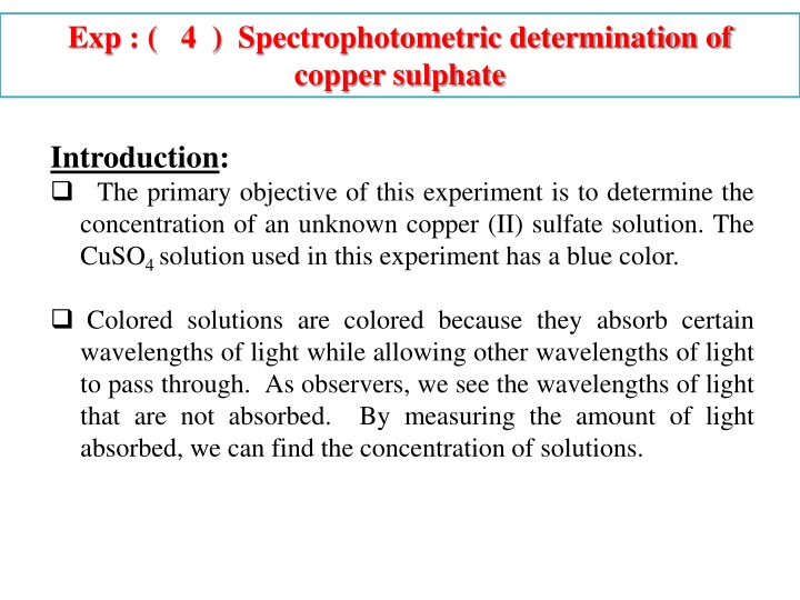 exp 4 spectrophotometric determination of copper