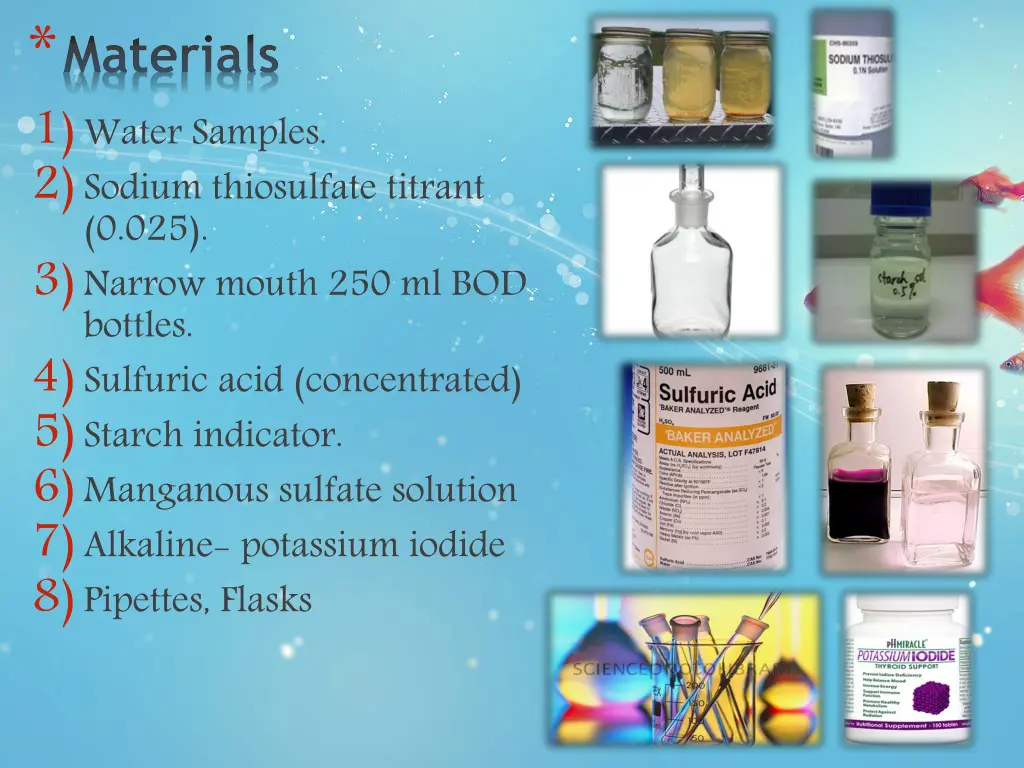 materials 1 water samples 2 sodium thiosulfate