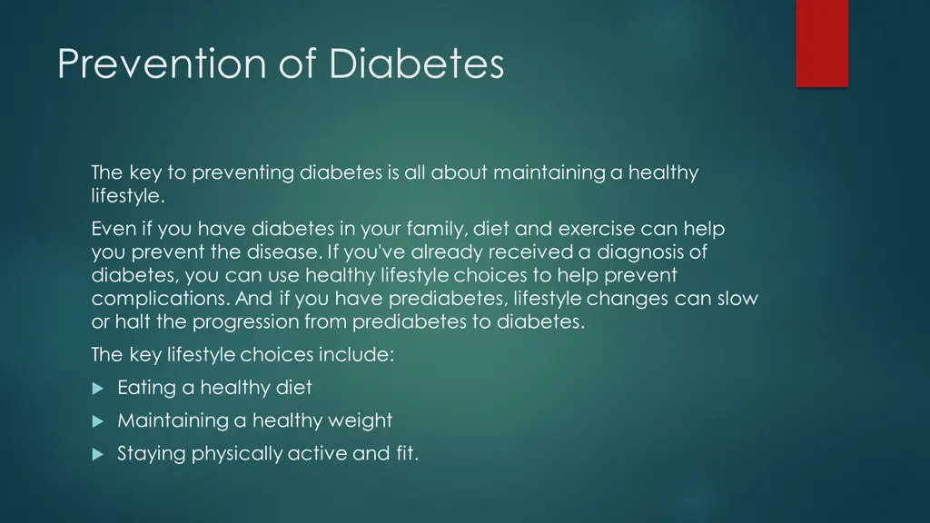 prevention of diabetes