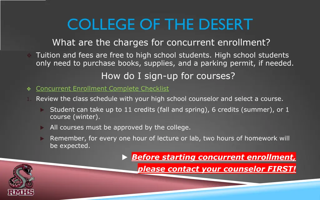 college of the desert what are the charges