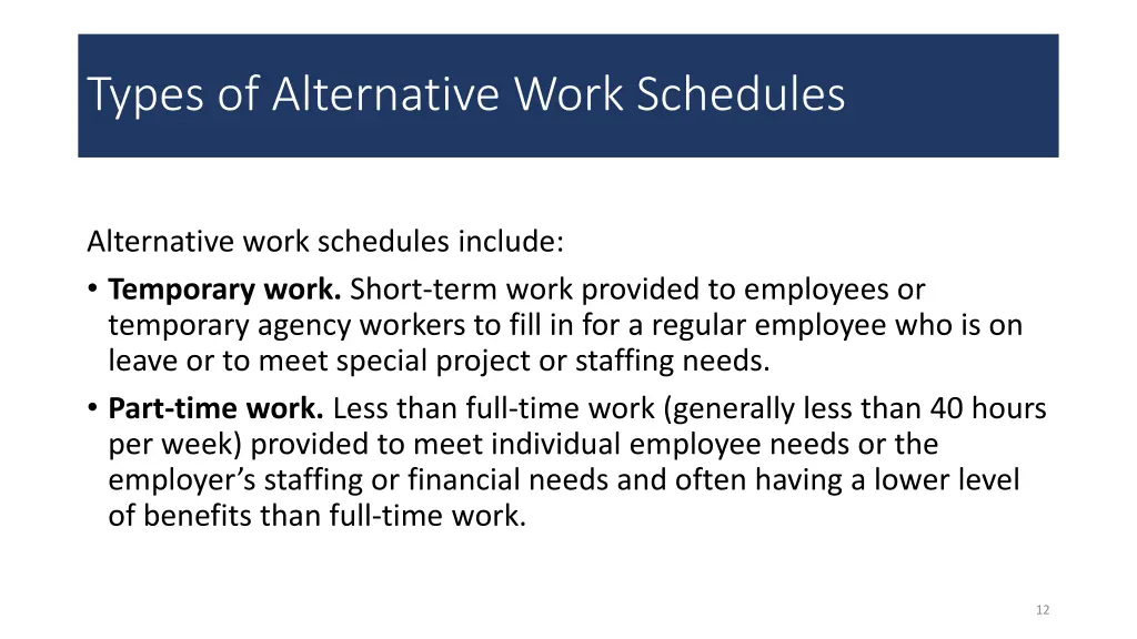 types of alternative work schedules