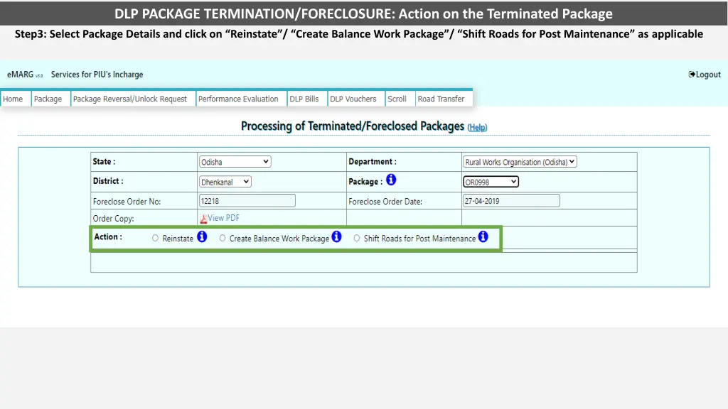 dlp package termination foreclosure action 2