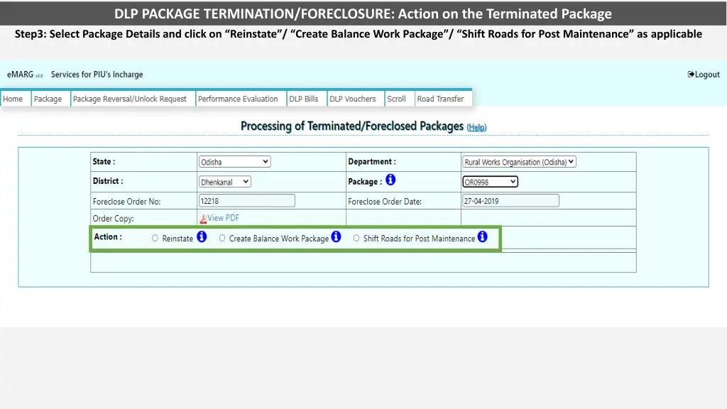 dlp package termination foreclosure action 4