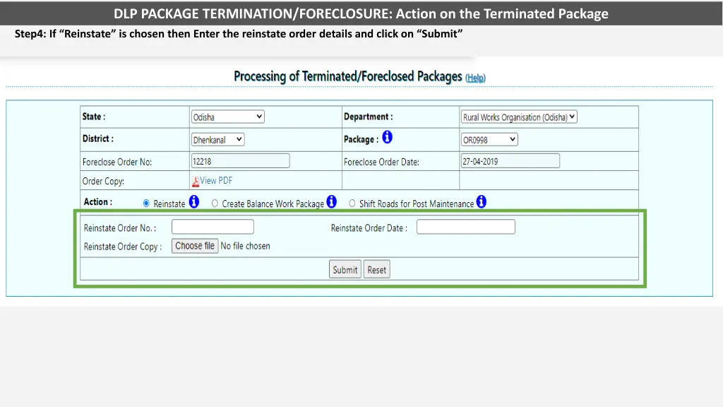 dlp package termination foreclosure action 5