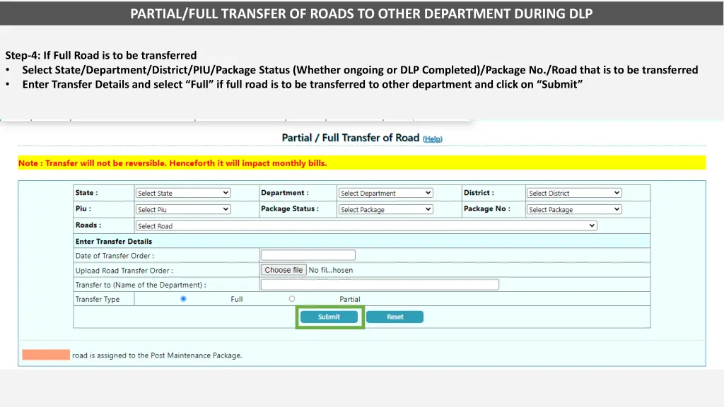 partial full transfer of roads to other 3