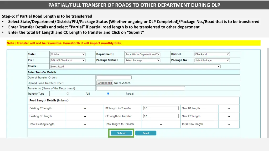 partial full transfer of roads to other 4