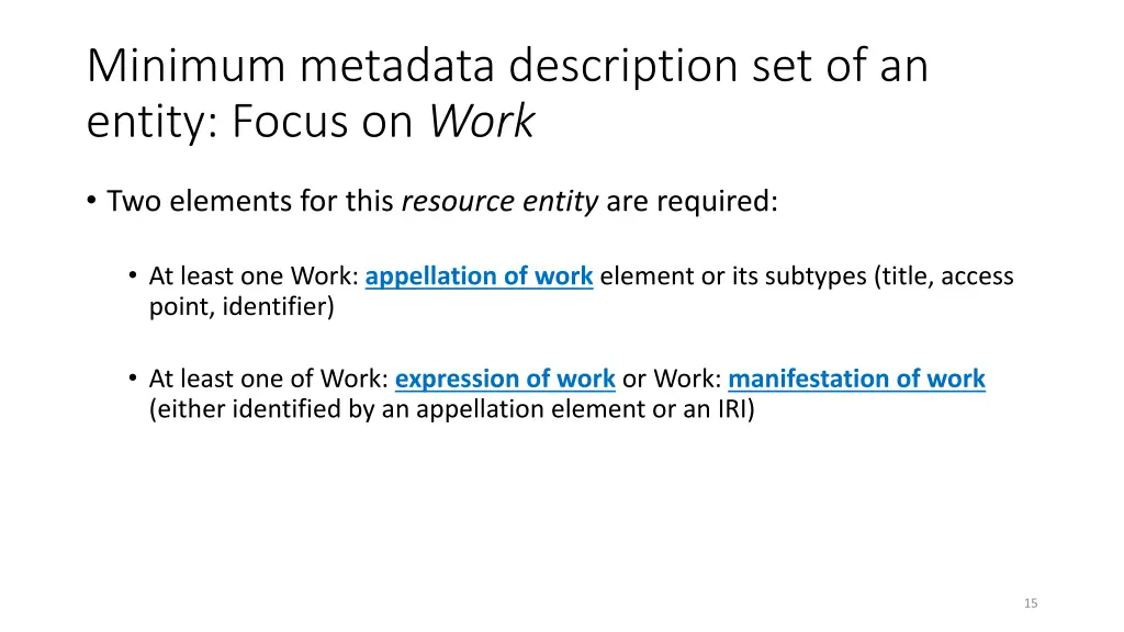 minimum metadata description set of an entity 1