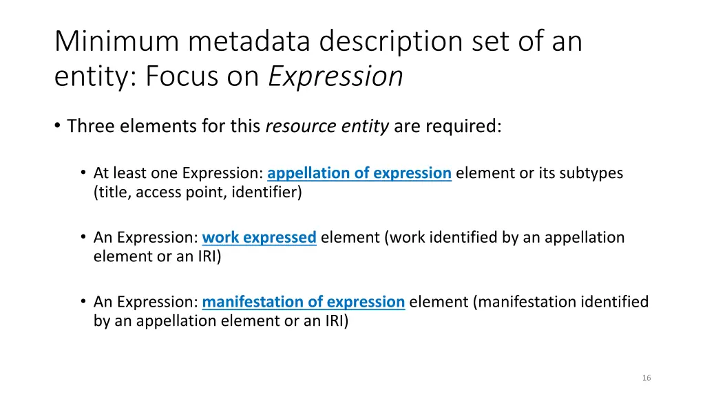 minimum metadata description set of an entity 2