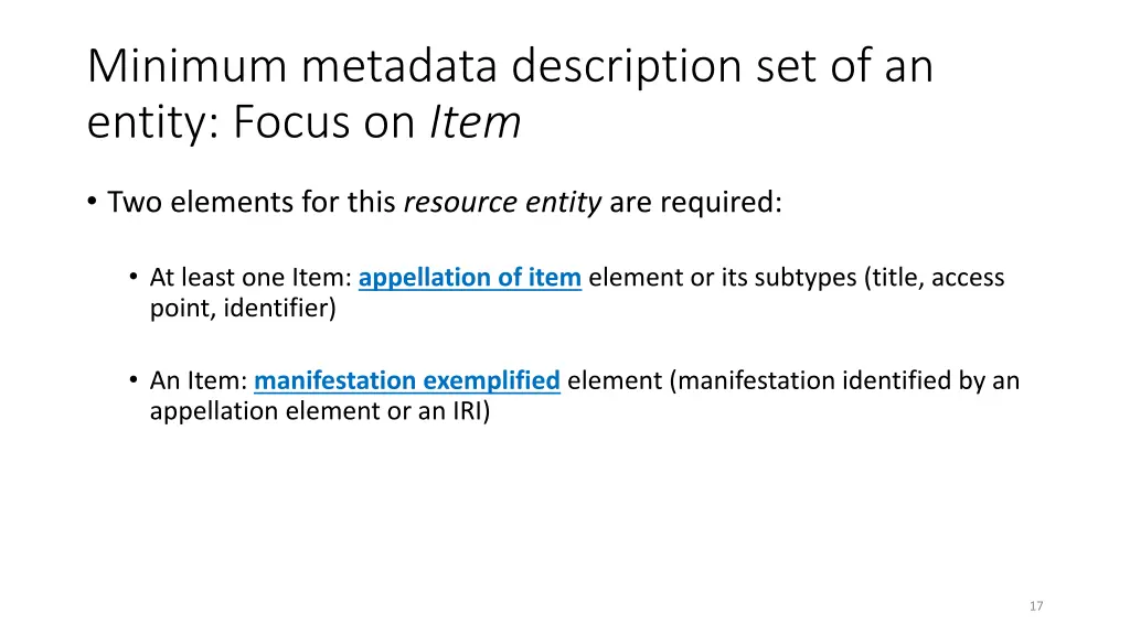 minimum metadata description set of an entity 3