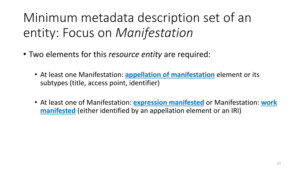 minimum metadata description set of an entity