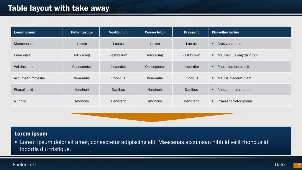 table layout with take away