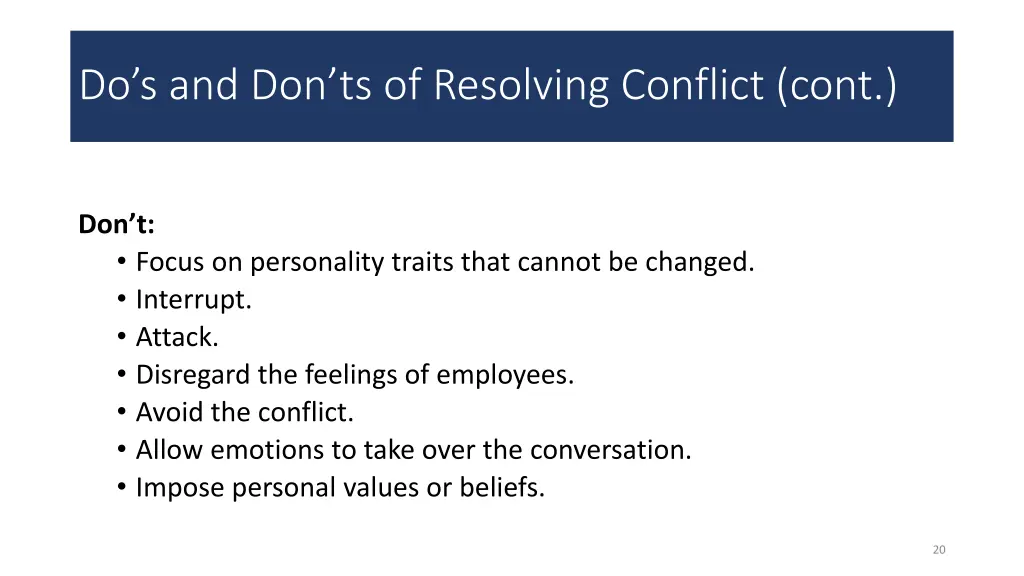 do s and don ts of resolving conflict cont