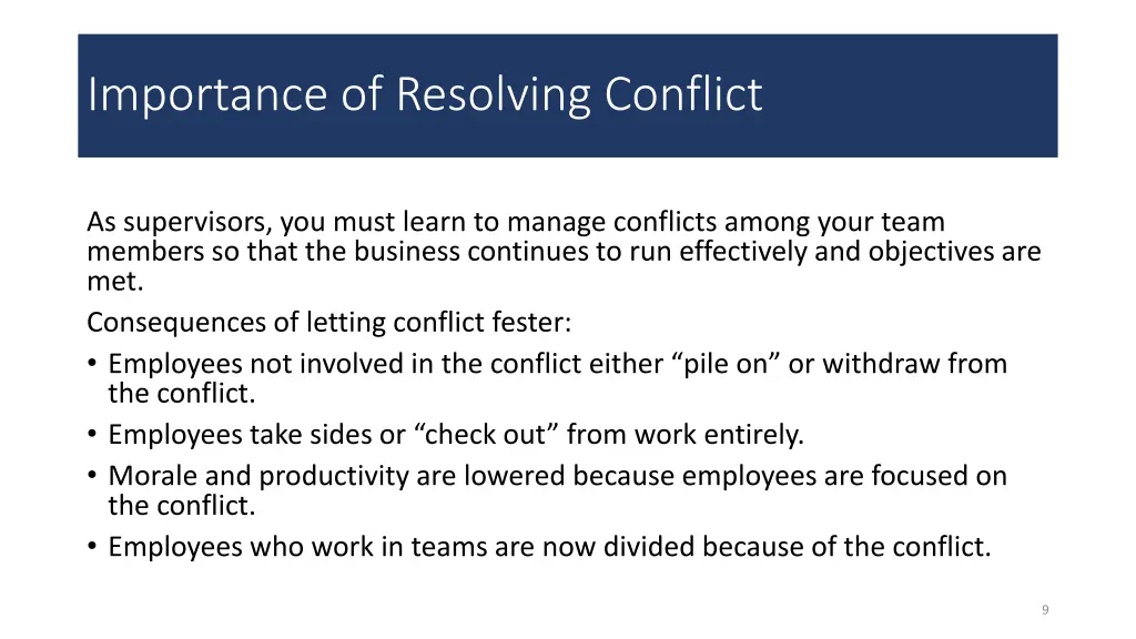 importance of resolving conflict