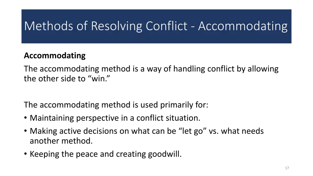 methods of resolving conflict accommodating